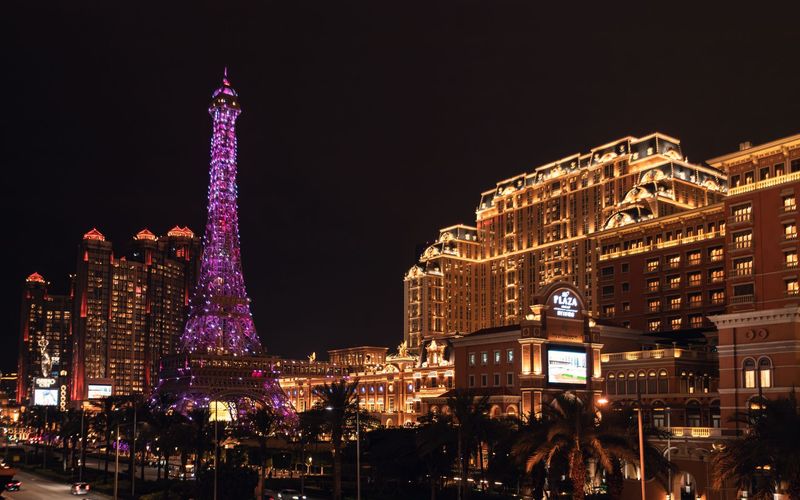 Casino resort exterior at night